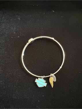 Alex and Ani Silver Bangle Harley Davidson with Turquoise
